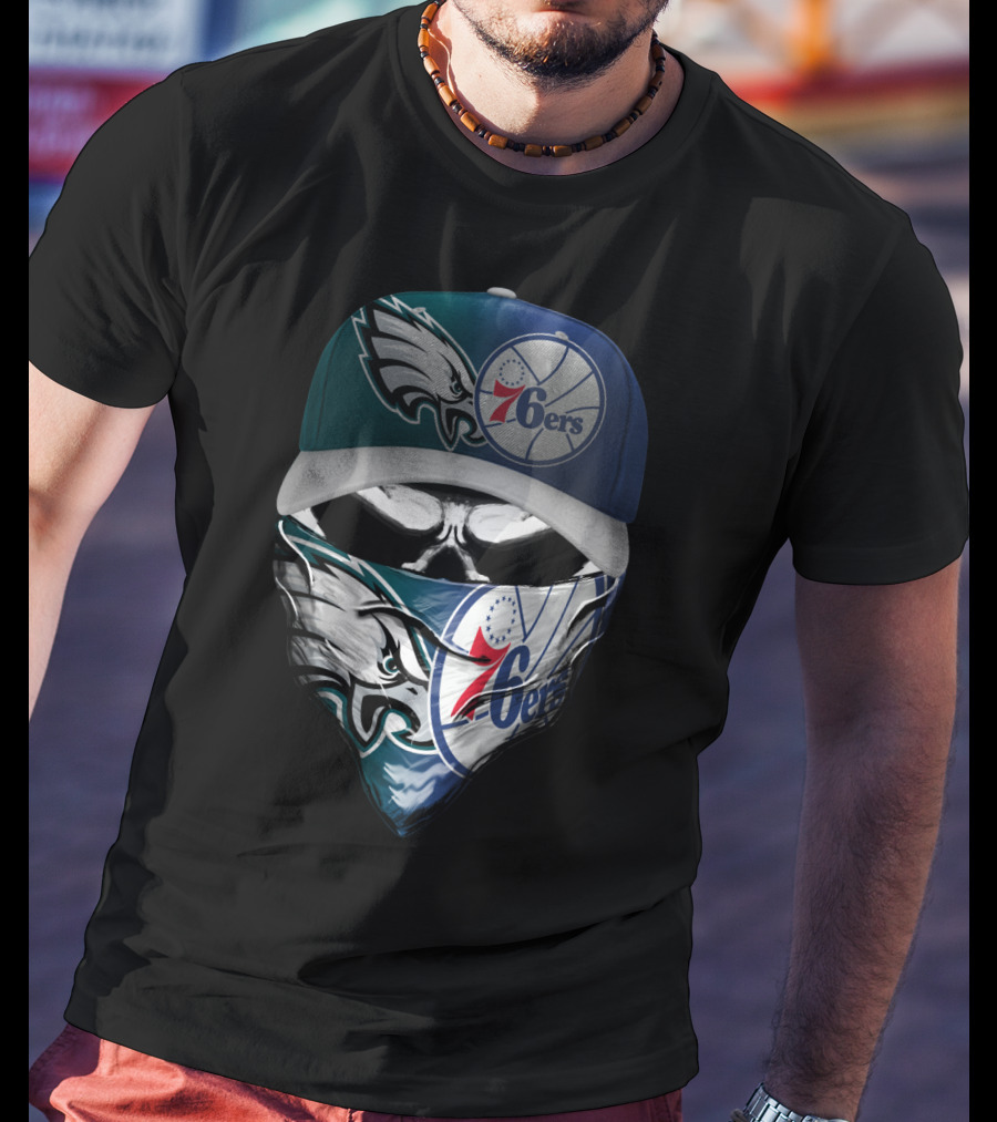 Philadelphia Eagles And 76ers Skull Bandana And Cap T-Shirt