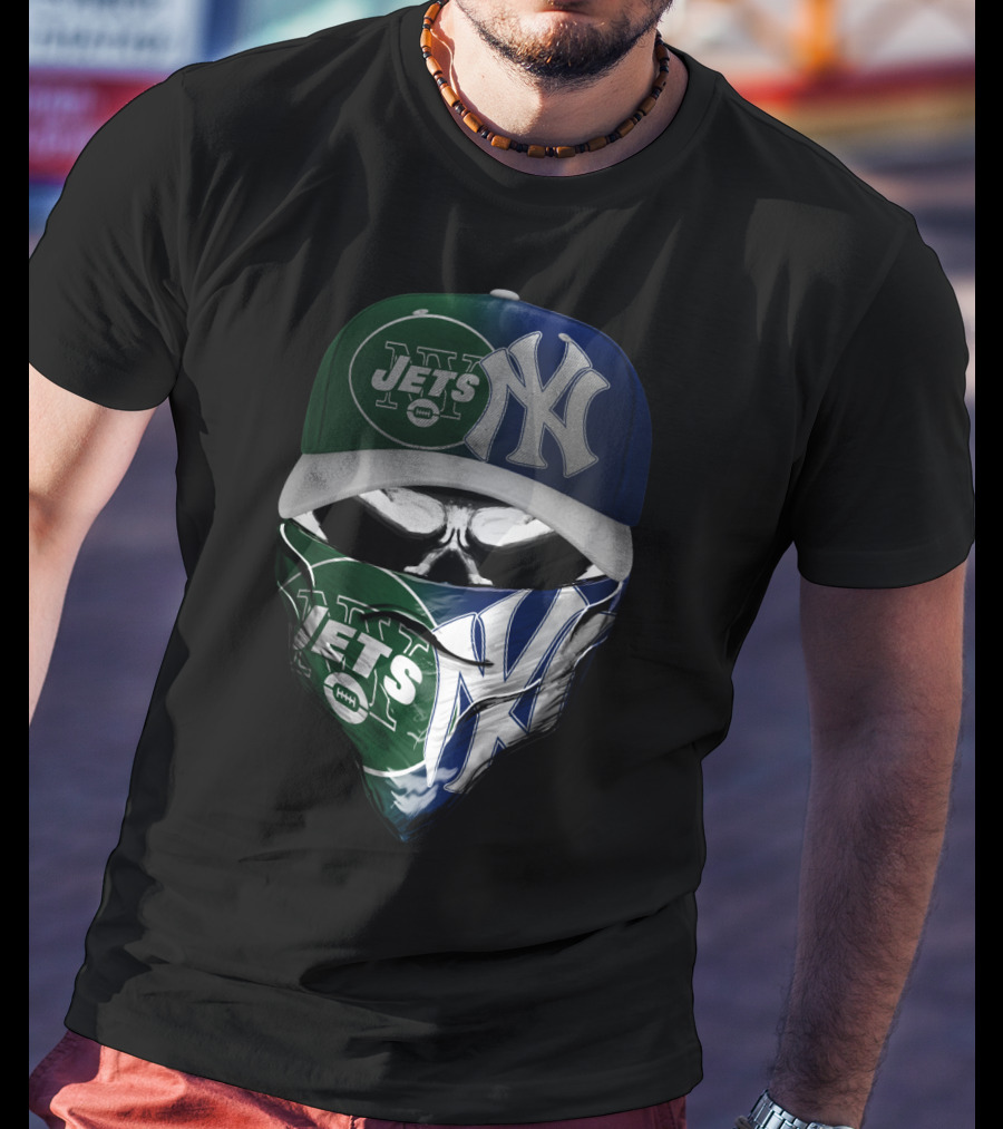 New York Jets Yankees Skull Mask T-Shirt