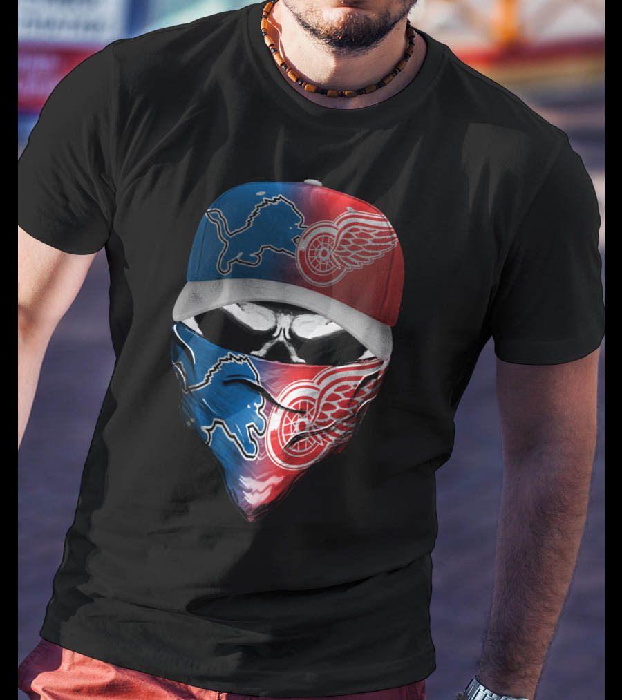 Detroit Lions Red Wings Fusion Hat And Bandana T-Shirt