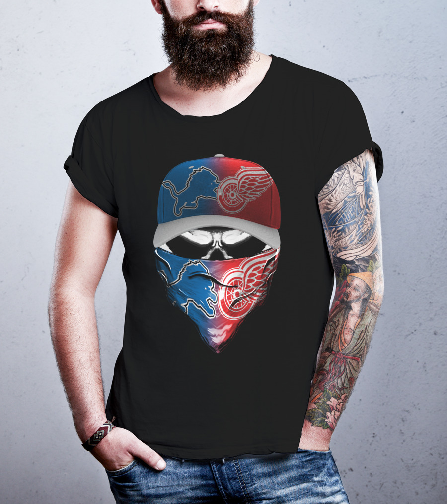 Detroit Lions Red Wings Fusion Hat And Bandana T-Shirt