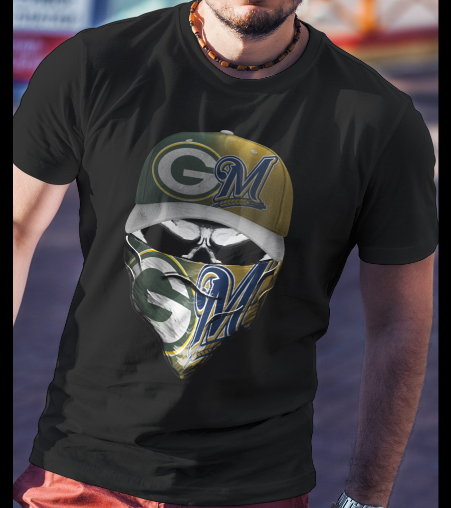 Green Bay Packers Milwaukee Brewers Skull Cap Bandana Blend T-Shirt