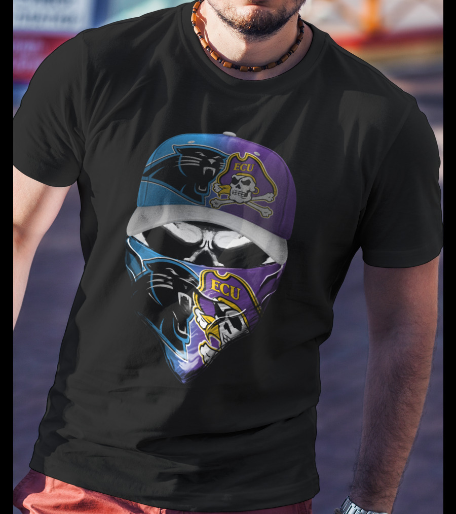 Carolina Panthers Ecu Pirates Skull Crossover T-Shirt