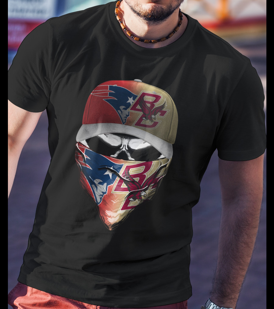 New England Patriots Bc Eagles Skull Mask Combo T-Shirt