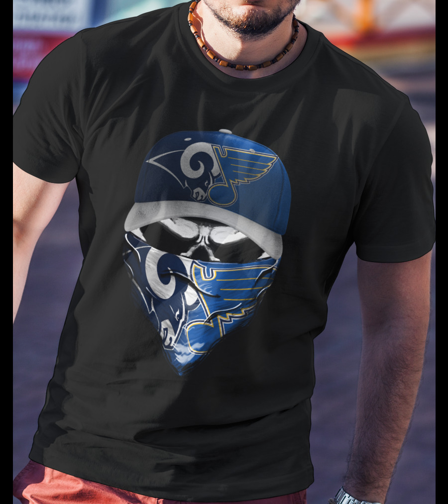 Blue Rams And Wings Logos Hat And Bandana T-Shirt