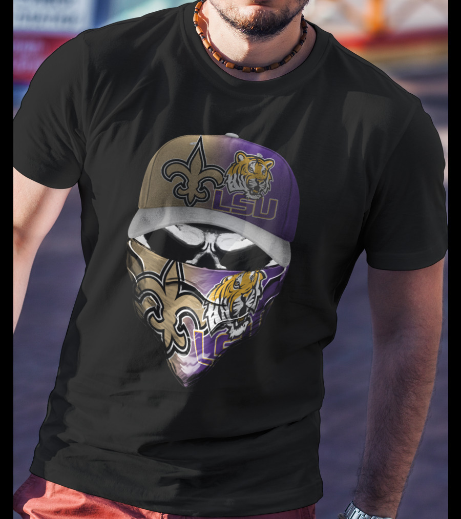 Lsu Tigers New Orleans Saints Logo Mask And Cap Combination T-Shirt