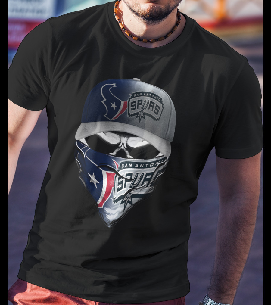 San Antonio Spurs And Houston Texans Skull Mask Combo T-Shirt