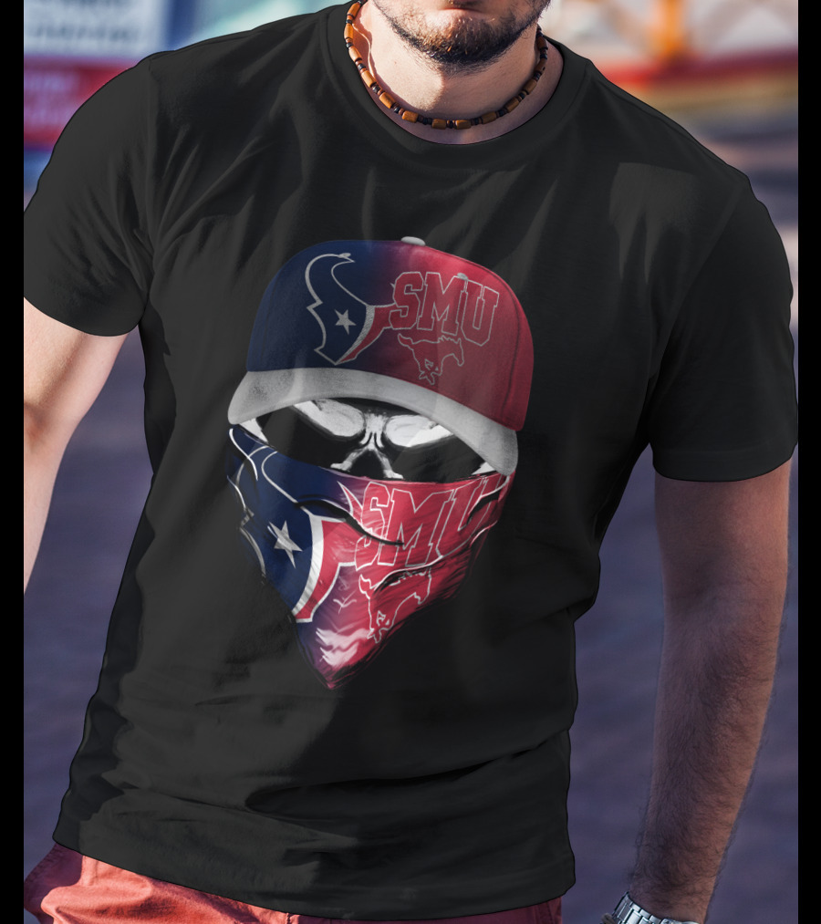 Smu Texas Football Skull Mask Houston Texans T-Shirt