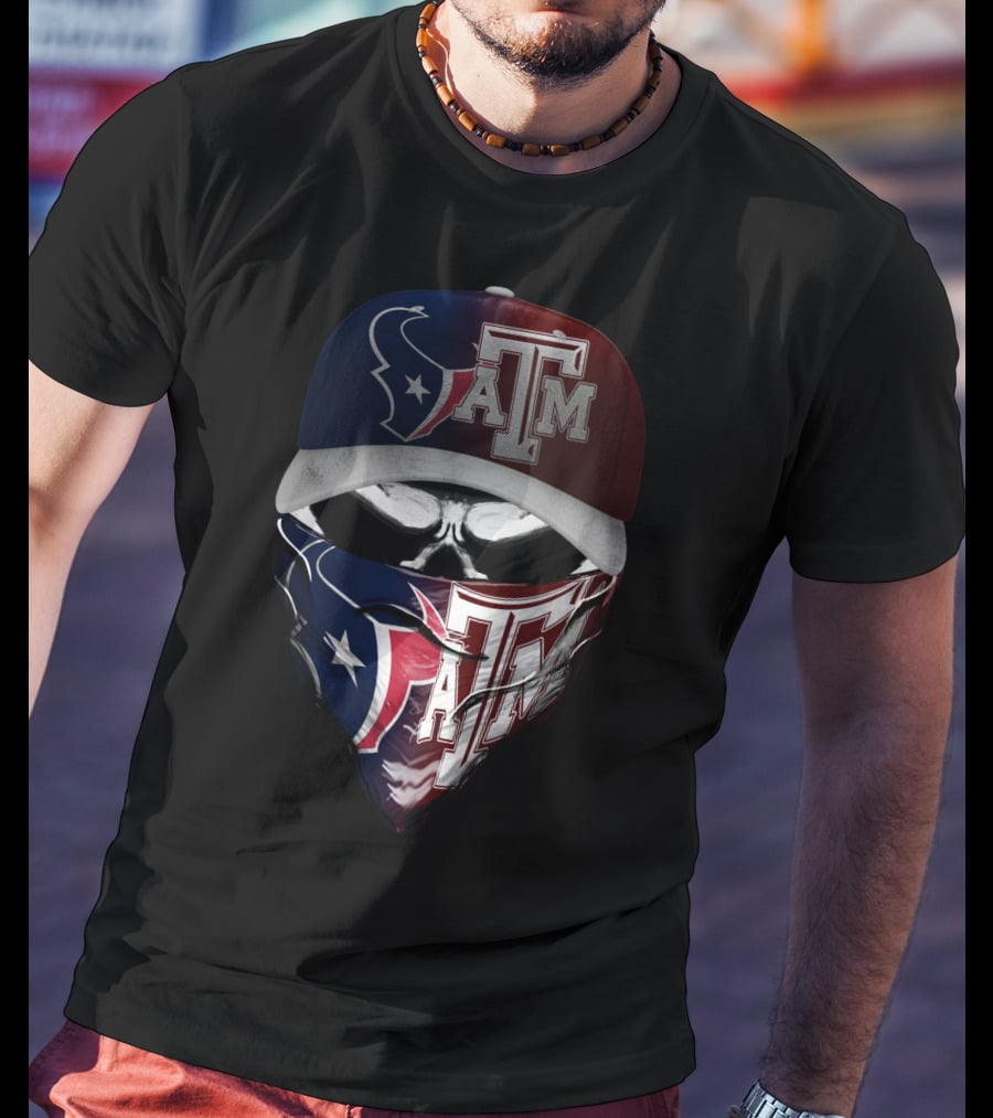 Houston Texans Texas A&M Aggies Skull Mask Hat Combination T-Shirt