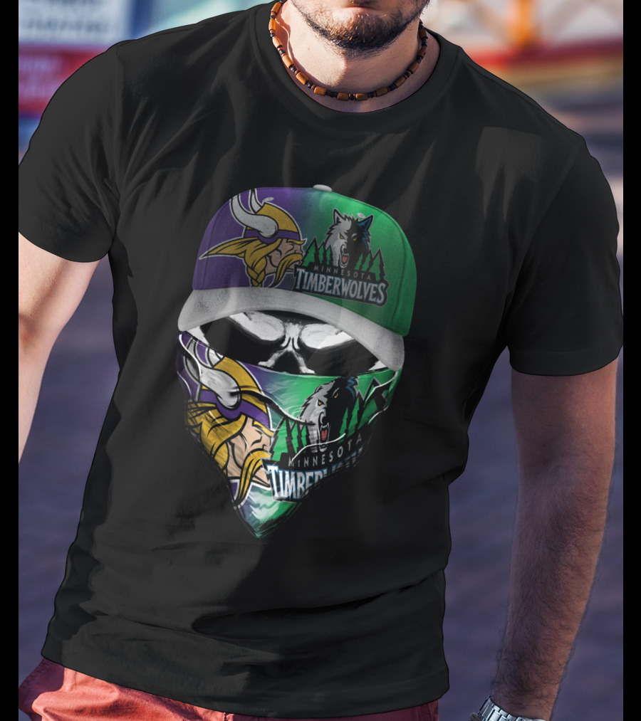 Minnesota Vikings Timberwolves Crossover Skull Mask Skum 134 T-Shirt