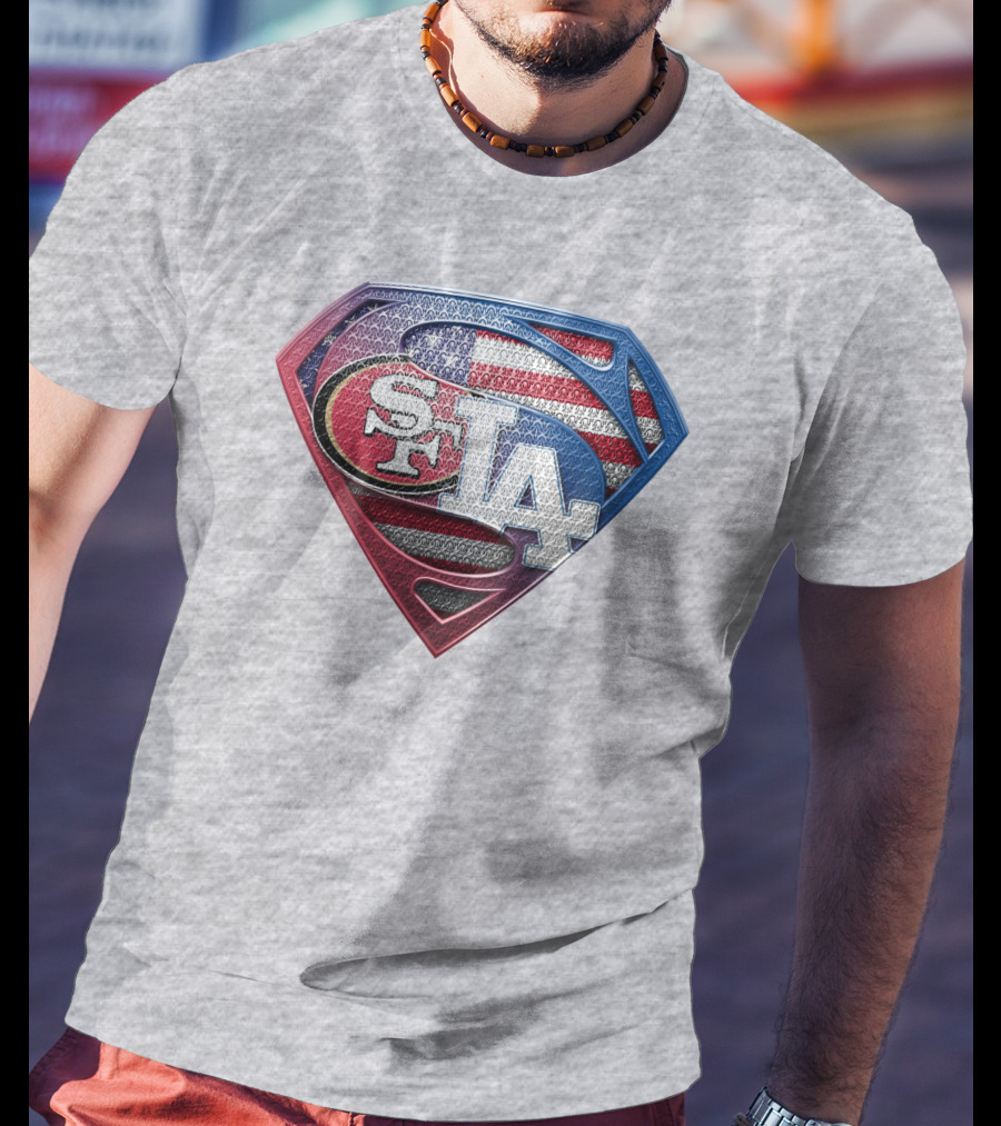 Sf La Superman Shield American Flag Hintergrund T-Shirt