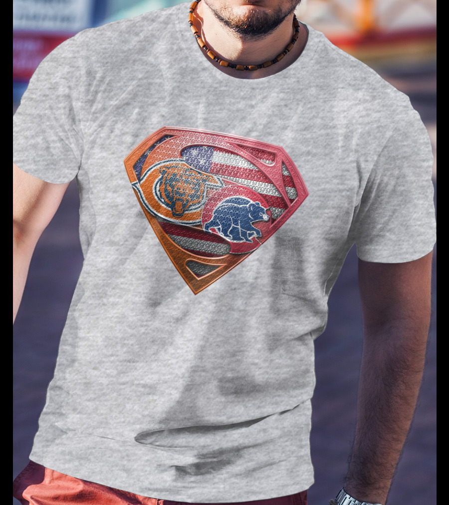 Superman Shield Chicago Bears American Flag Crest T-Shirt