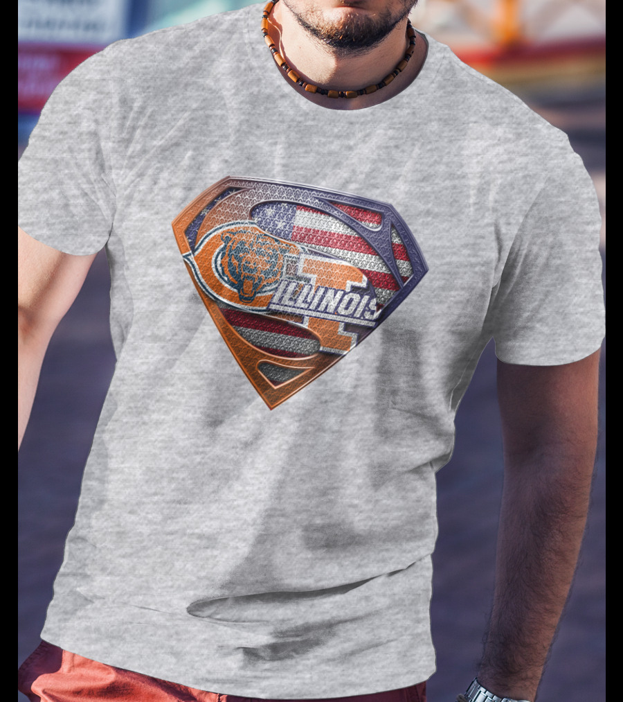 Superman Logo Bears Illinois American Flag T-Shirt