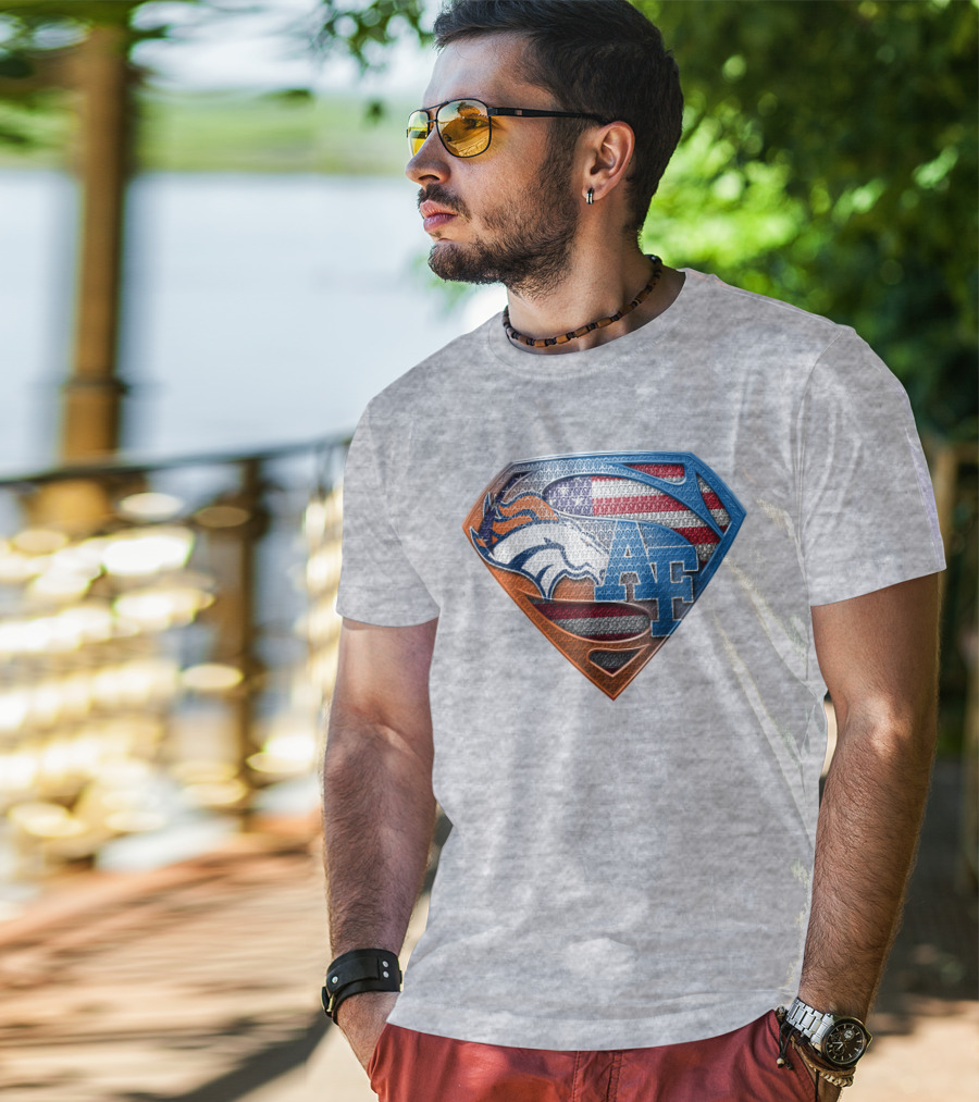 Air Force Falcons Denver Broncos American Flag Shield T-Shirt