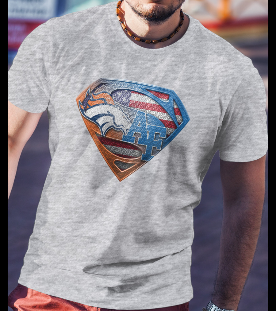 Air Force Falcons Denver Broncos American Flag Shield T-Shirt