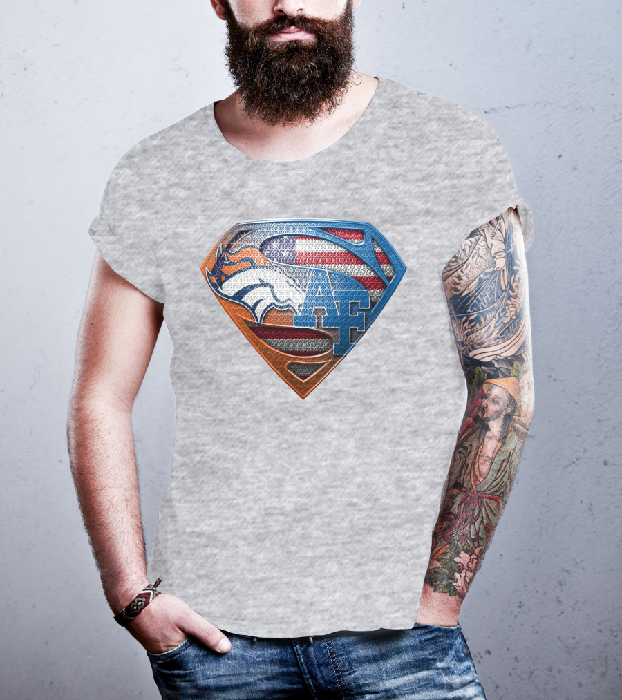 Air Force Falcons Denver Broncos American Flag Shield T-Shirt