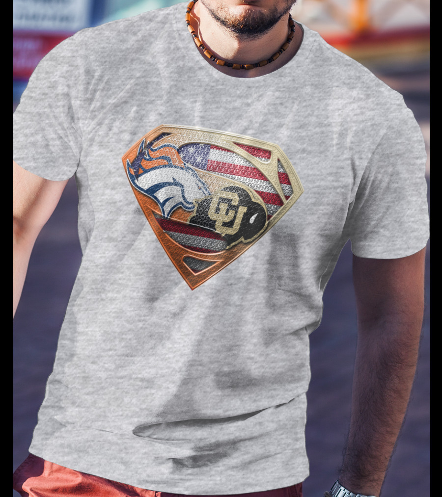 Denver Broncos Colorado Buffaloes American Flag Superman Logo Mashup T-Shirt