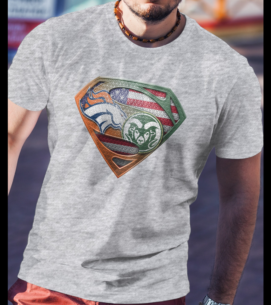 Broncos Rams Superman Shield American Flag T-Shirt
