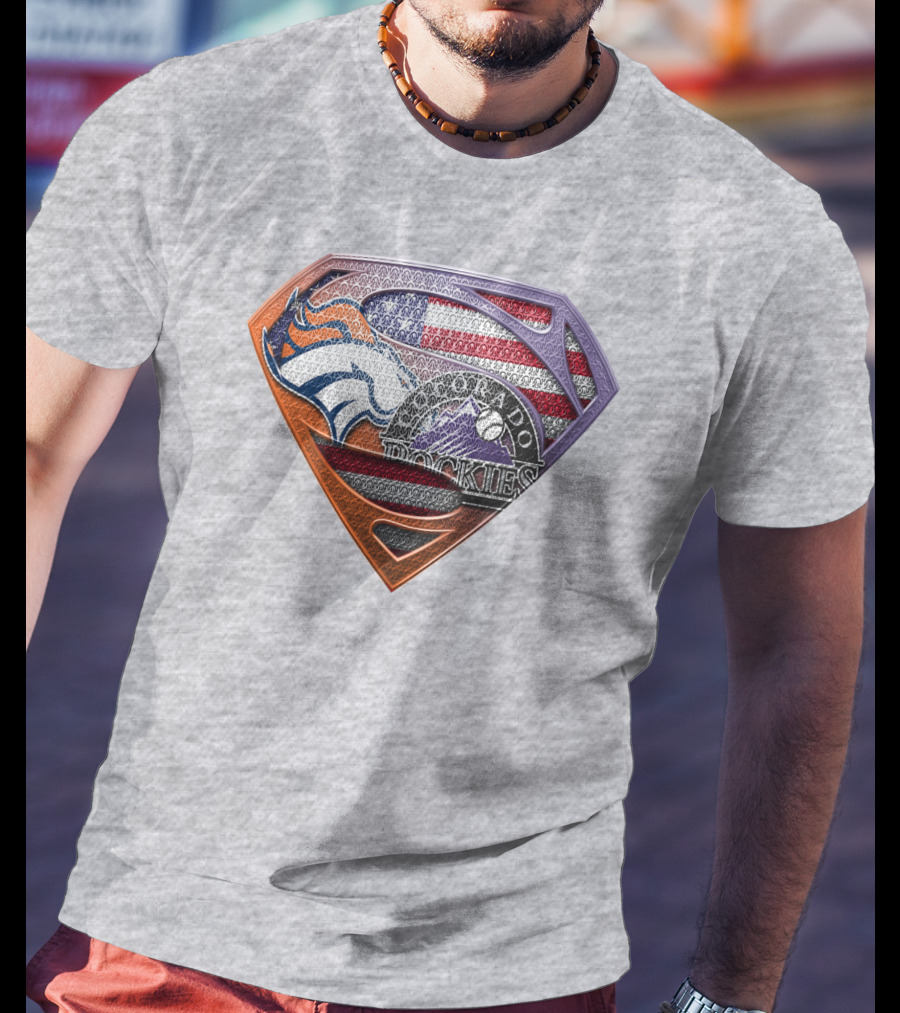 Denver Broncos Colorado Rockies American Flag Superman Logo Fusion T-Shirt