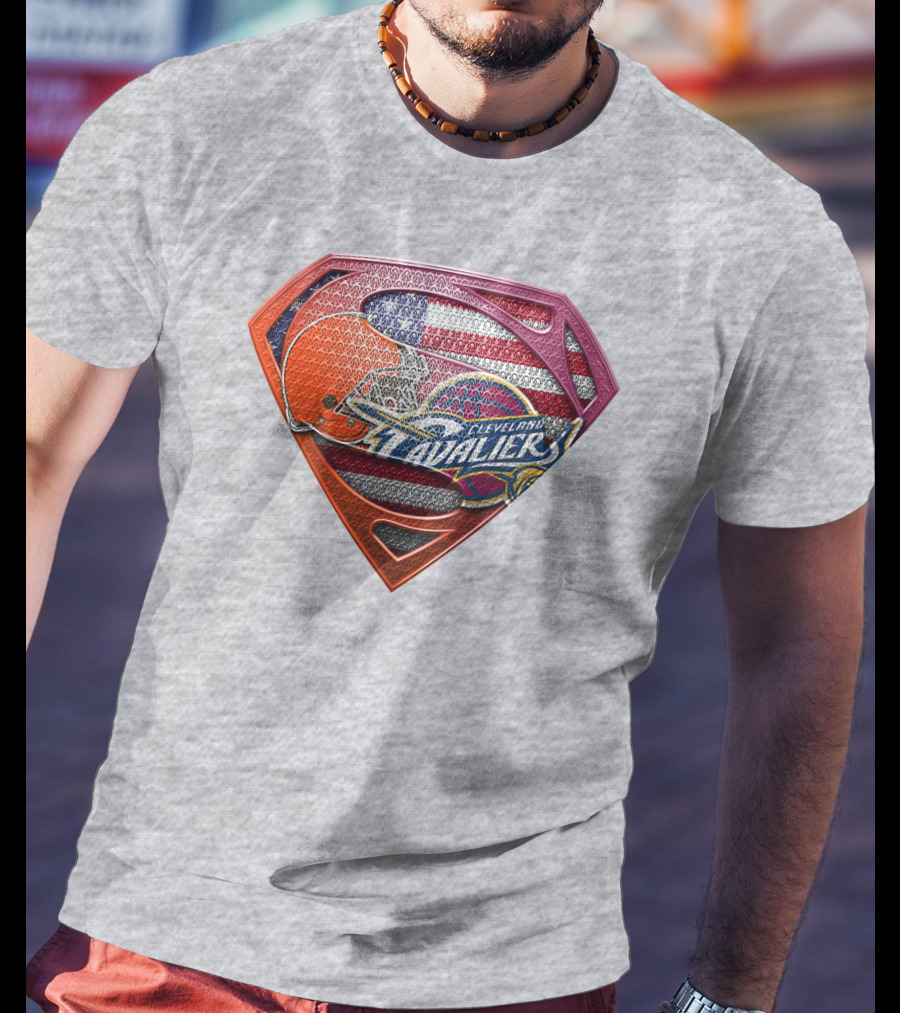Cleveland Cavaliers Browns Superman American Flag Emblem T-Shirt