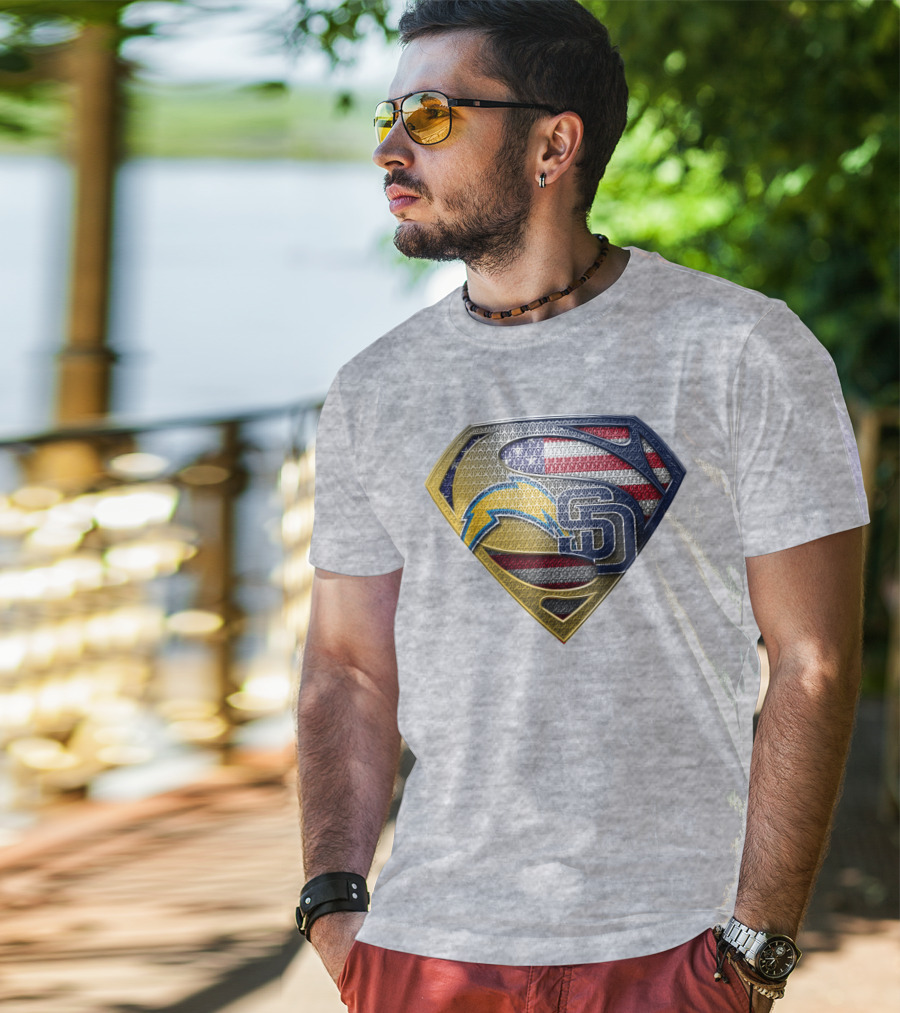 Superman Logo Chargers Sd Padres American Flag T-Shirt