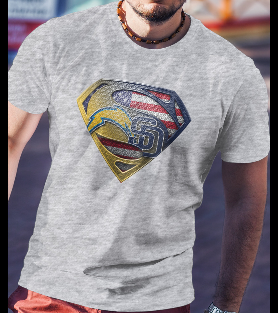Superman Logo Chargers Sd Padres American Flag T-Shirt
