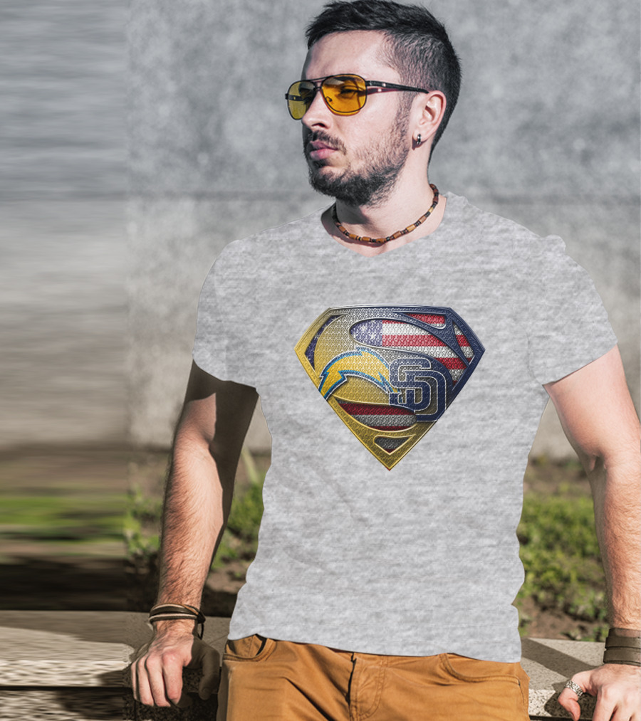 Superman Logo Chargers Sd Padres American Flag T-Shirt