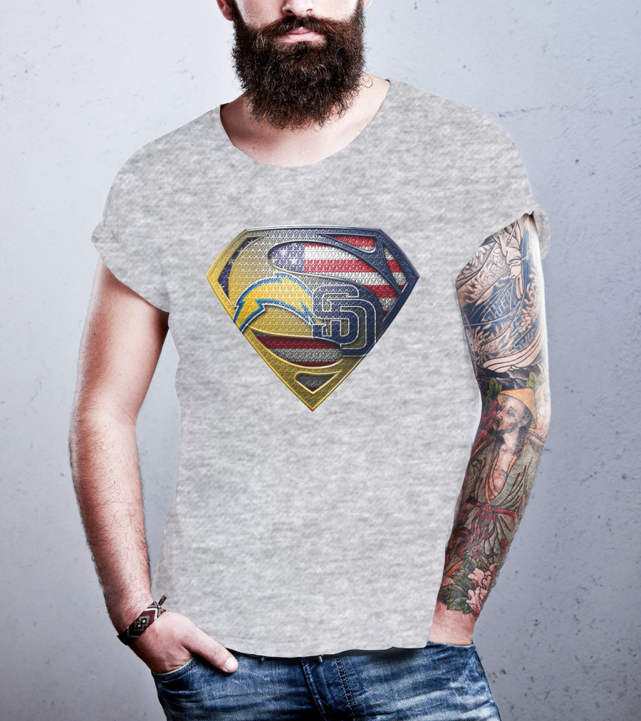 Superman Logo Chargers Sd Padres American Flag T-Shirt