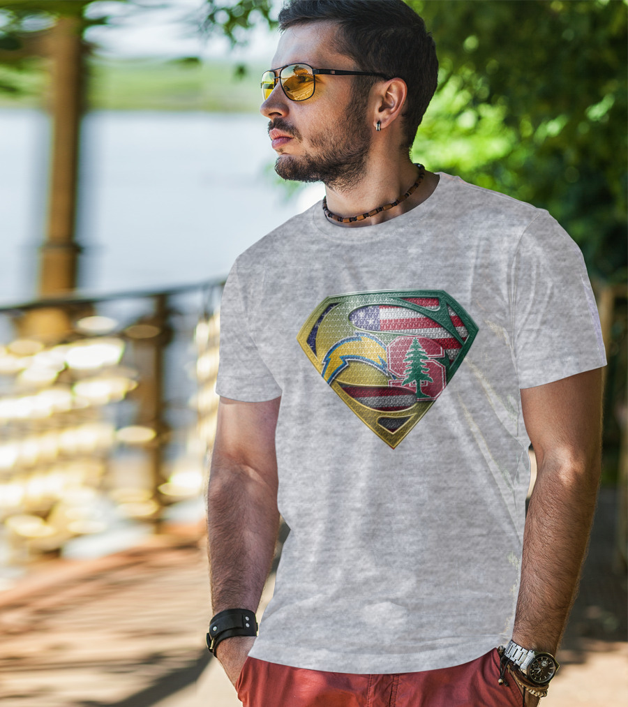 Superman Emblem Stanford Cardinal Chargers American Flag Fusion T-Shirt