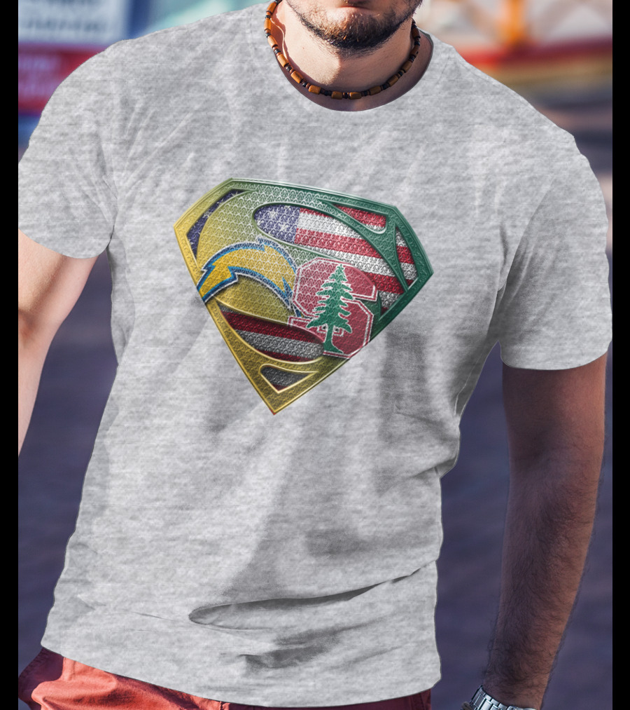 Superman Emblem Stanford Cardinal Chargers American Flag Fusion T-Shirt