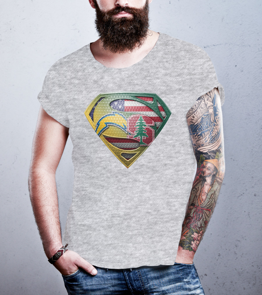 Superman Emblem Stanford Cardinal Chargers American Flag Fusion T-Shirt