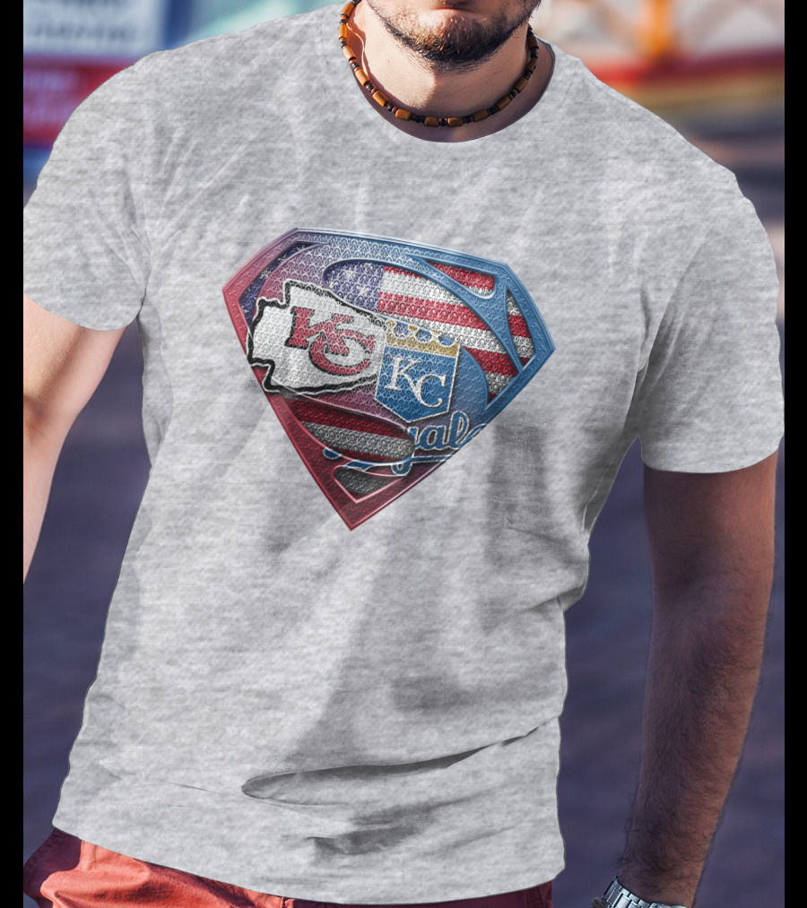 Kansas City Chiefs Royals American Flag Superman Shield T-Shirt