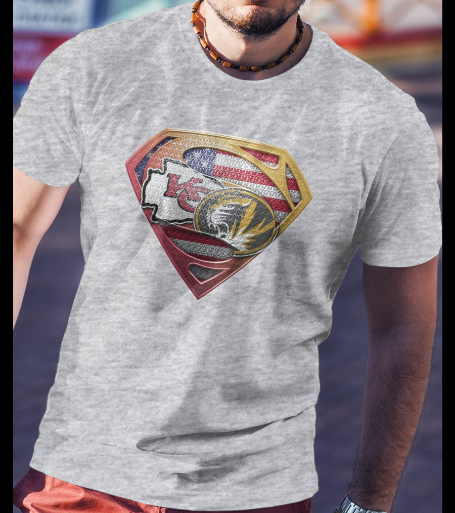 Kansas City Chiefs Missouri Tigers American Flag Superhero T-Shirt