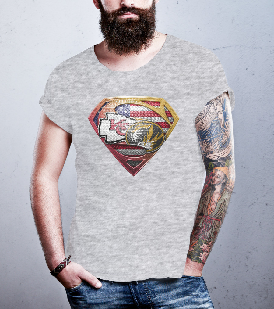 Kansas City Chiefs Missouri Tigers American Flag Superhero T-Shirt