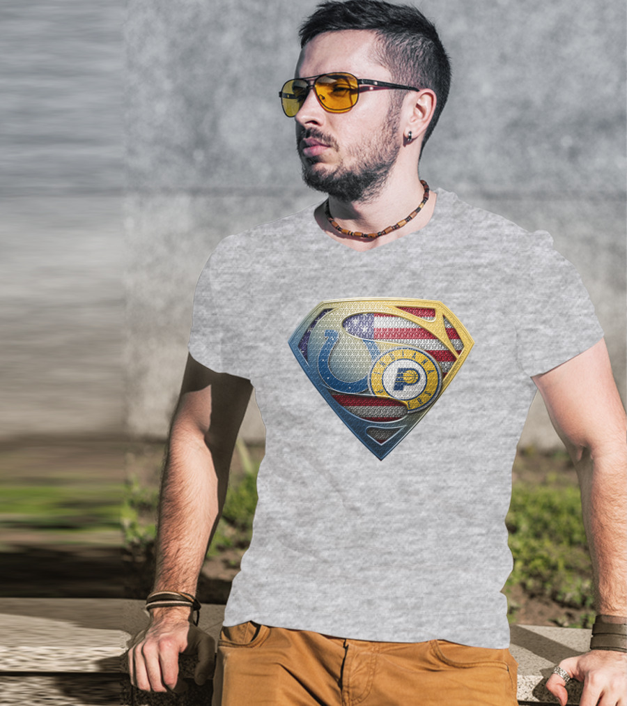 Superman Shield Indianapolis Colts And Pacers American Flag T-Shirt