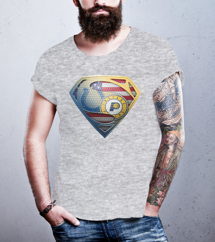 Superman Shield Indianapolis Colts And Pacers American Flag T-Shirt