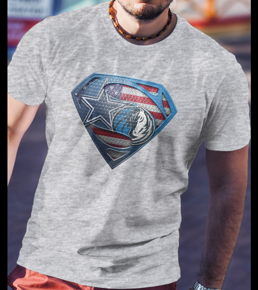 Dallas Basketball Heroes Shield Design With American Flag T-Shirt