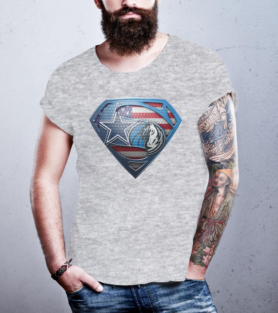 Dallas Basketball Heroes Shield Design With American Flag T-Shirt
