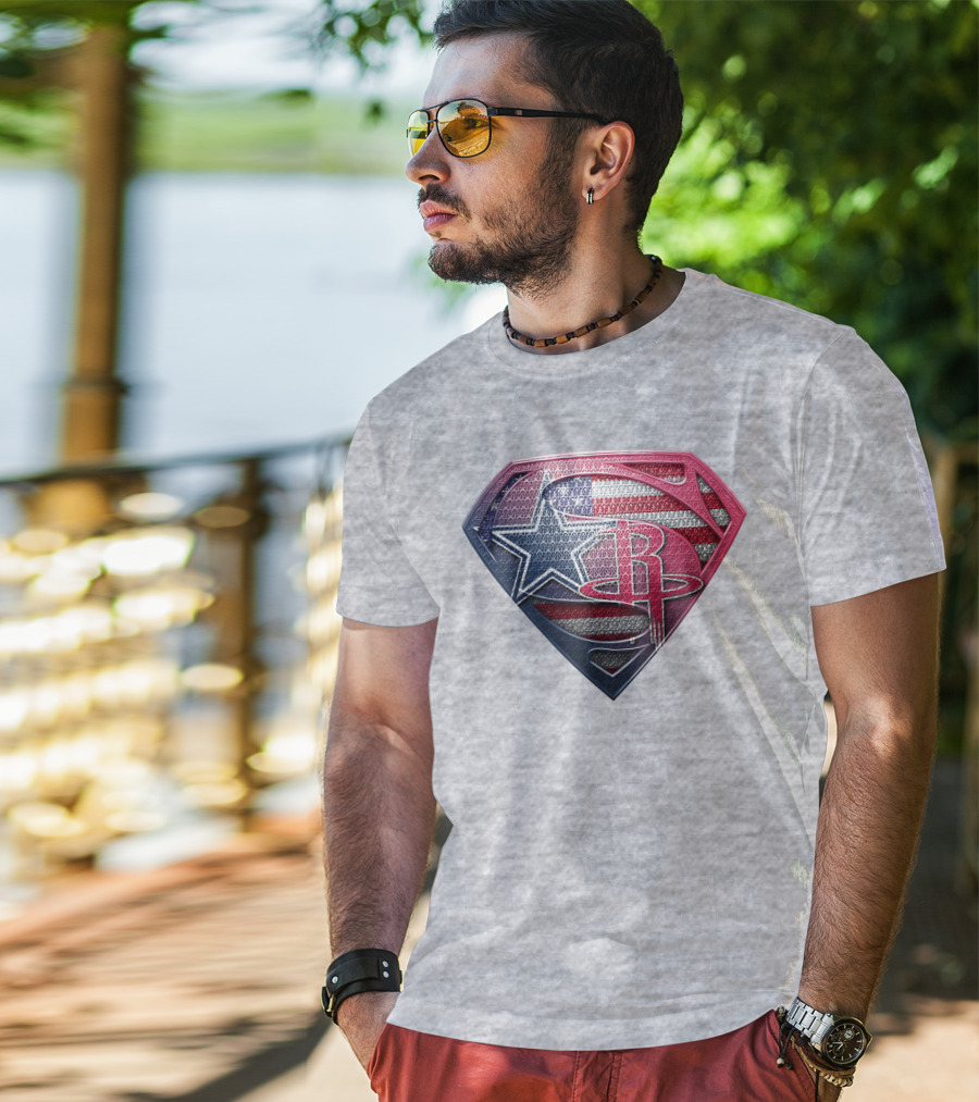 Rockets Superhero Logo With Usa Flag Star T-Shirt