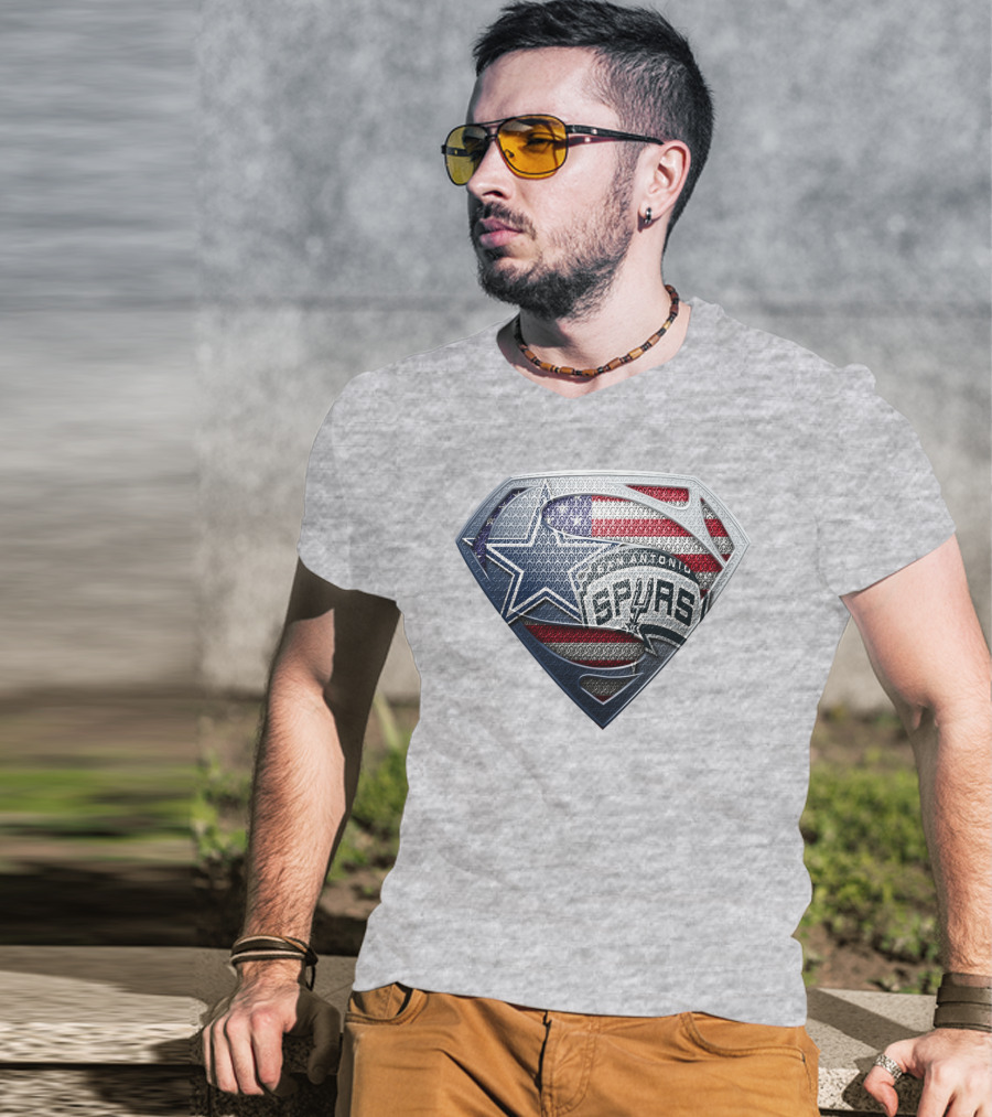 San Antonio Spurs Superman Shield Usa Flag T-Shirt