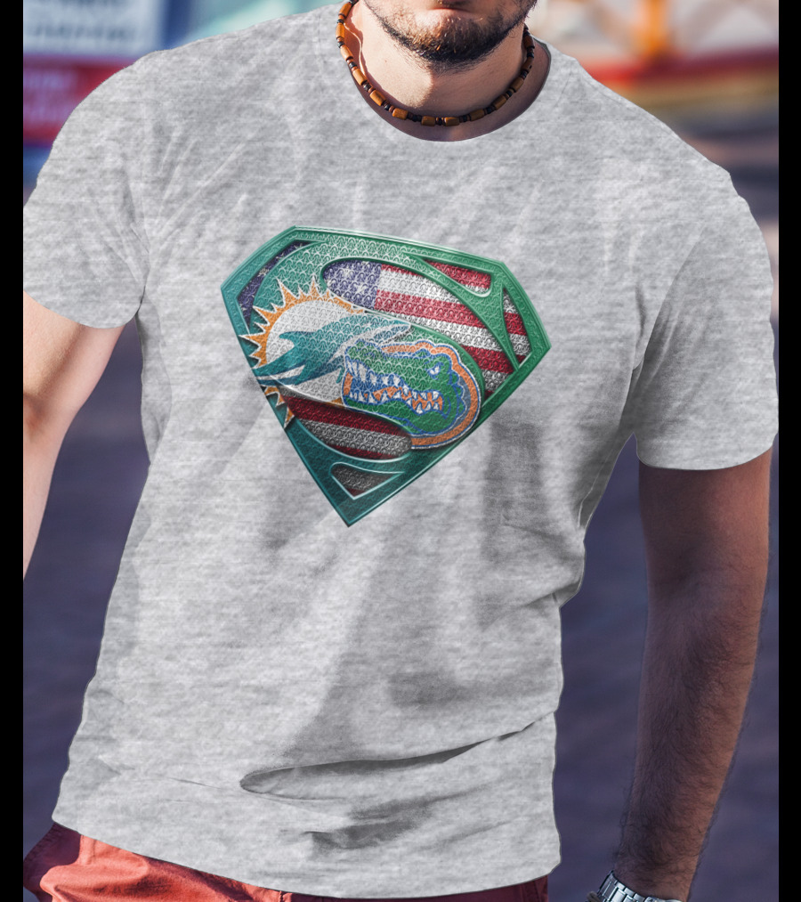 Superman Gator American Flag Miami Football T-Shirt
