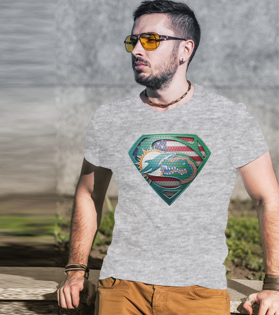 Superman Gator American Flag Miami Football T-Shirt