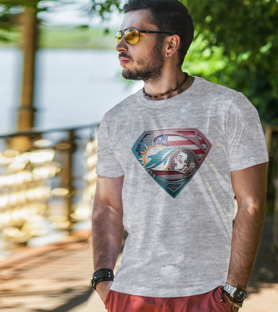 Miami Dolphins Superman American Flag T-Shirt