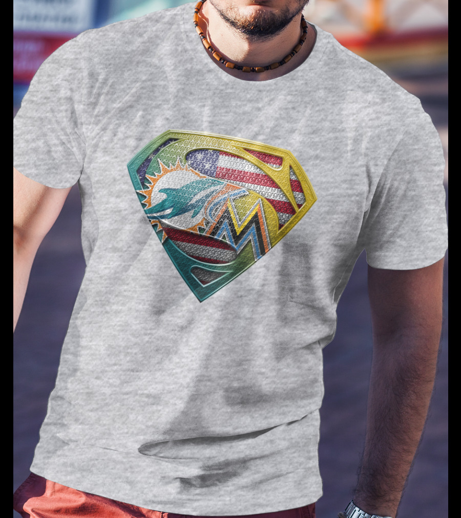 Superman Miami Dolphins Marlins American Flag T-Shirt