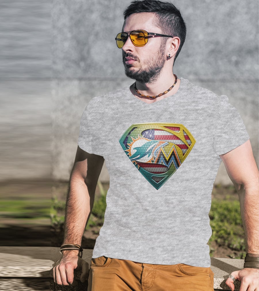 Superman Miami Dolphins Marlins American Flag T-Shirt