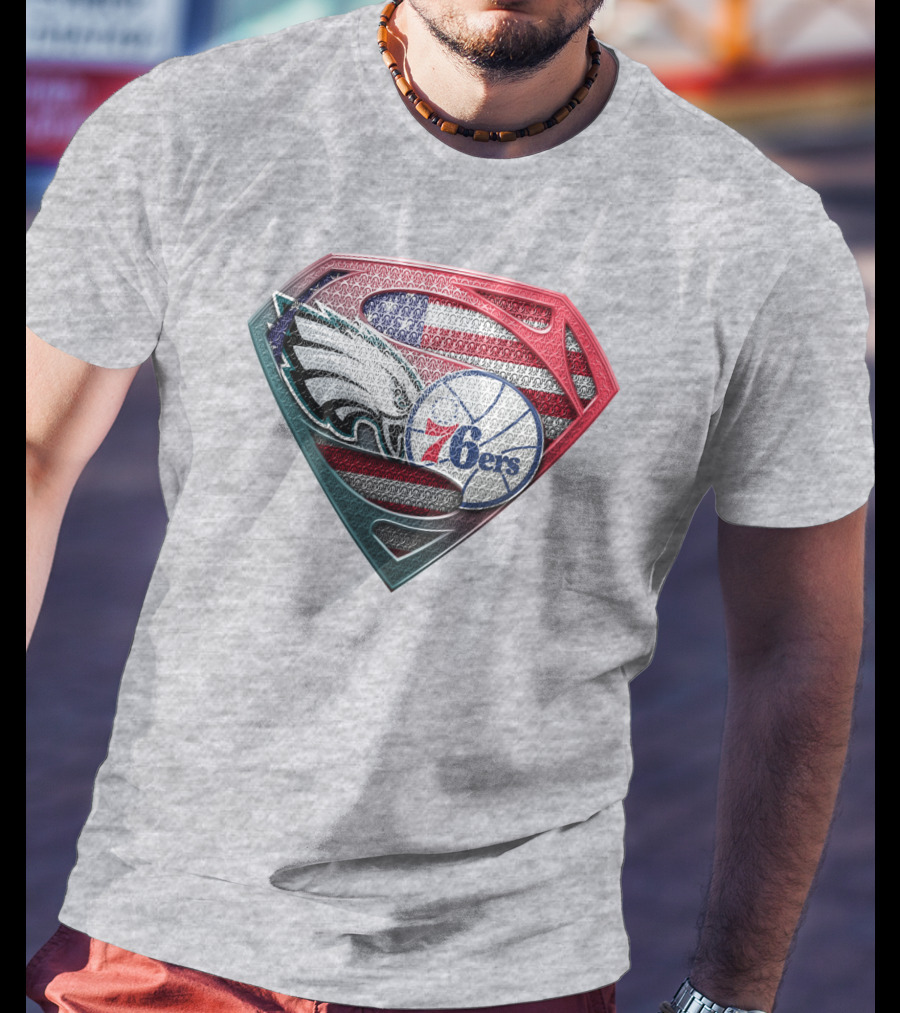 Philadelphia Eagles 76ers American Flag Emblem T-Shirt