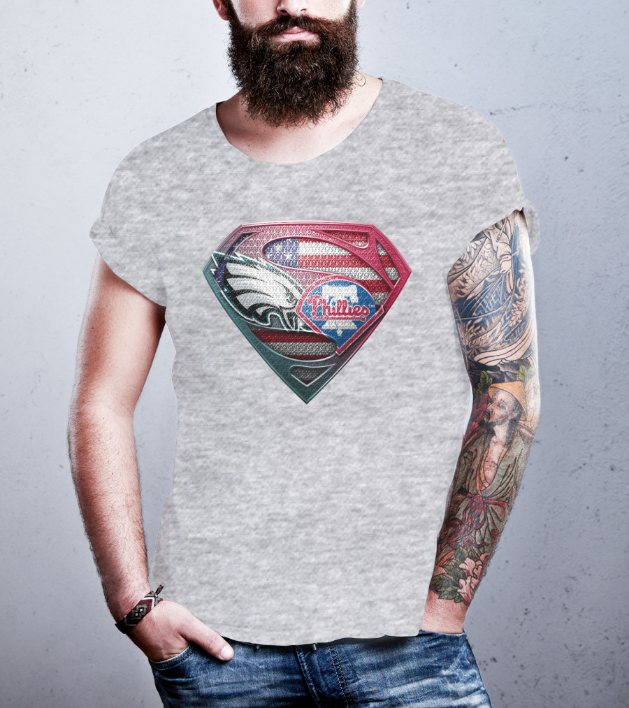 Philadelphia Eagles Phillies Super Logo American Flag - T-Shirt