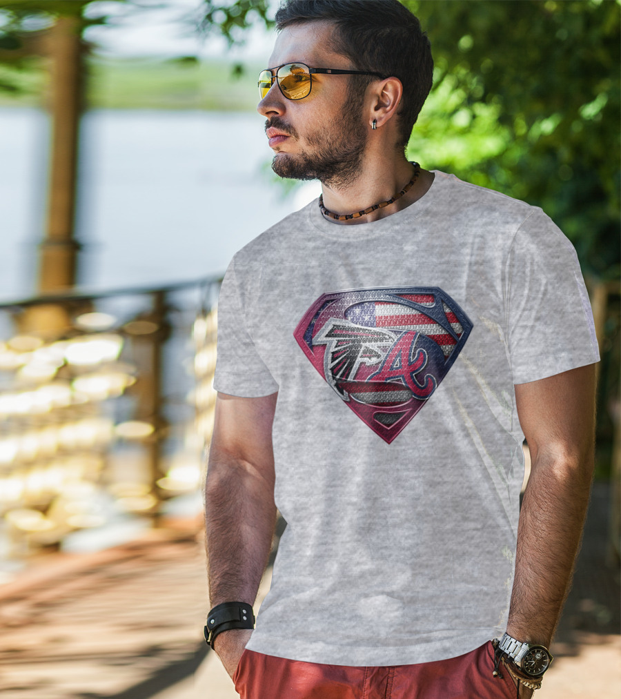 Superman Shield Atlanta Falcons Braves Usa Flag T-Shirt