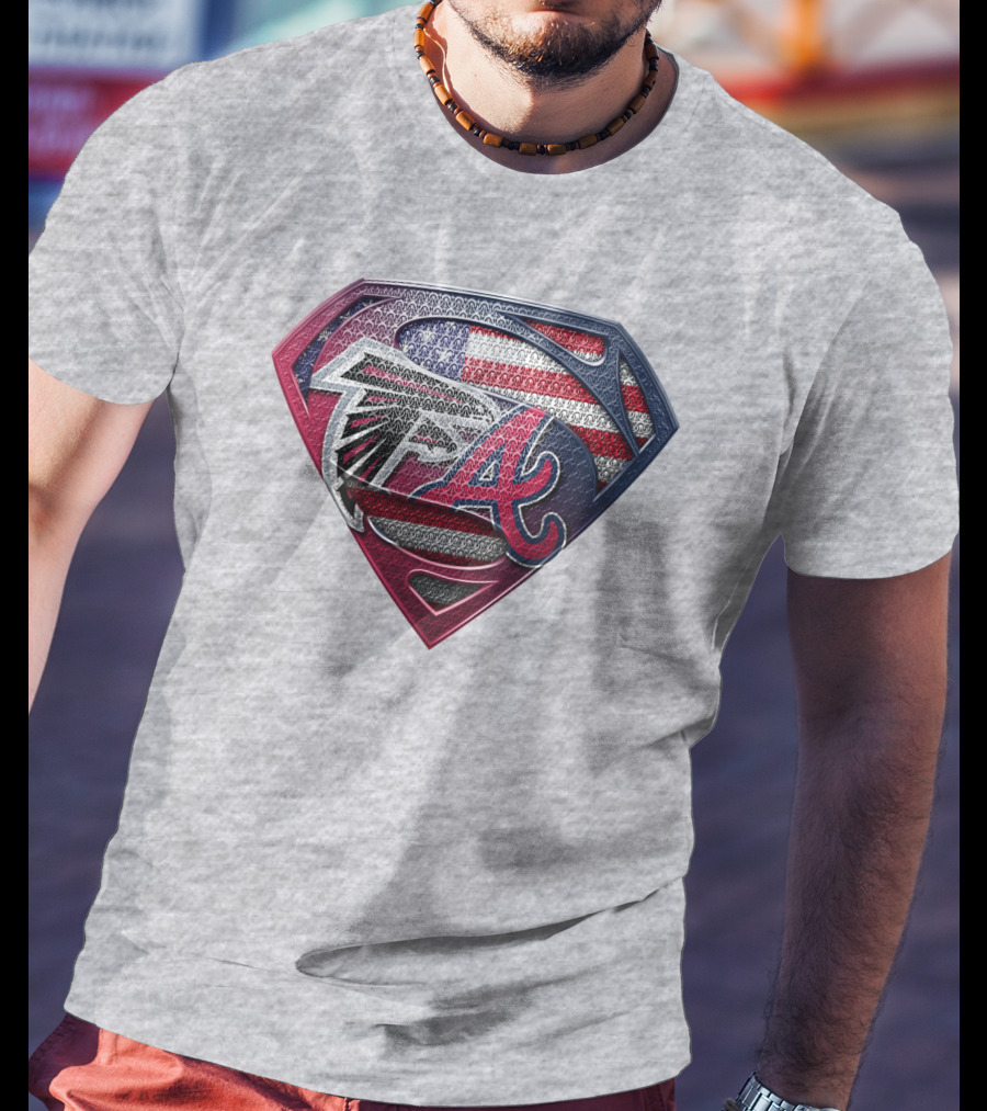 Superman Shield Atlanta Falcons Braves Usa Flag T-Shirt