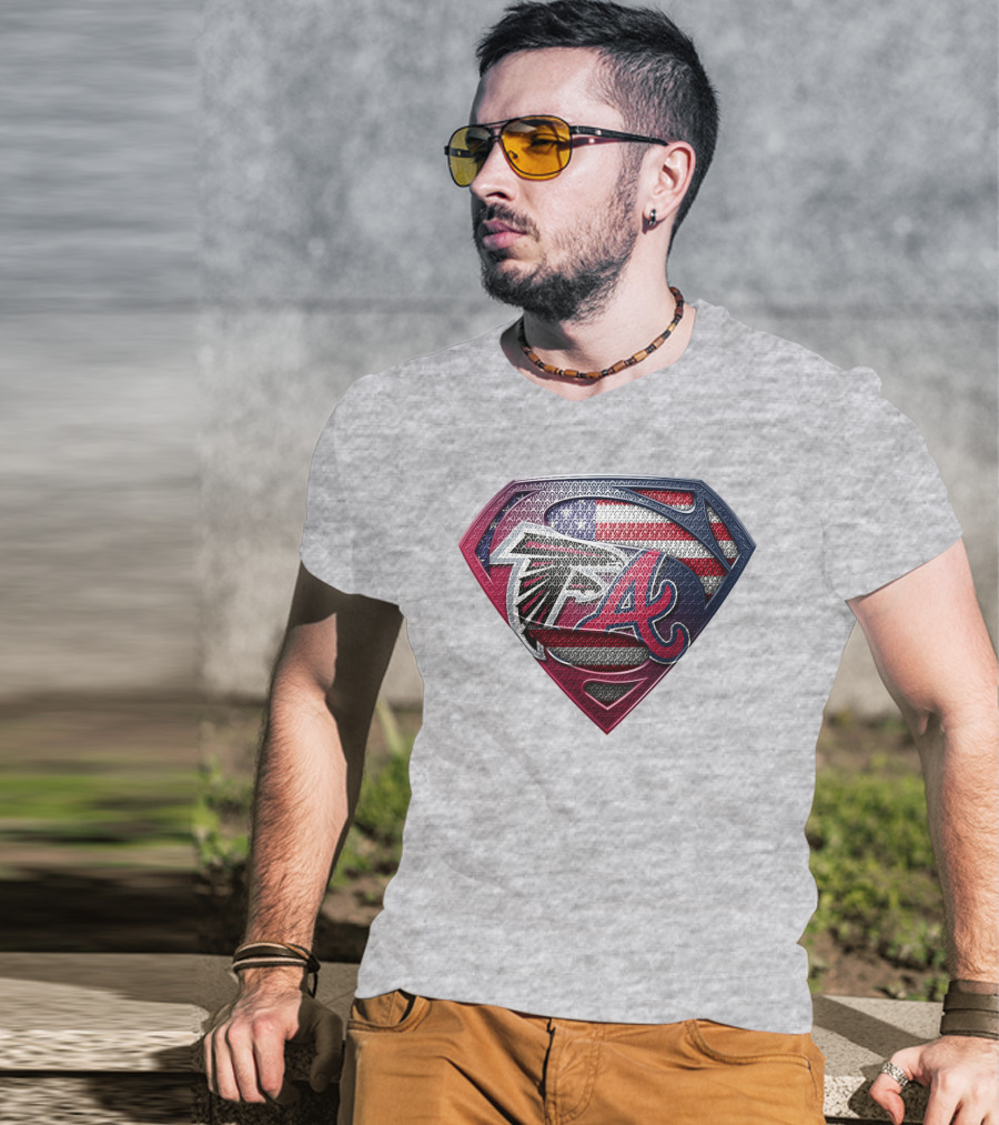 Superman Shield Atlanta Falcons Braves Usa Flag T-Shirt