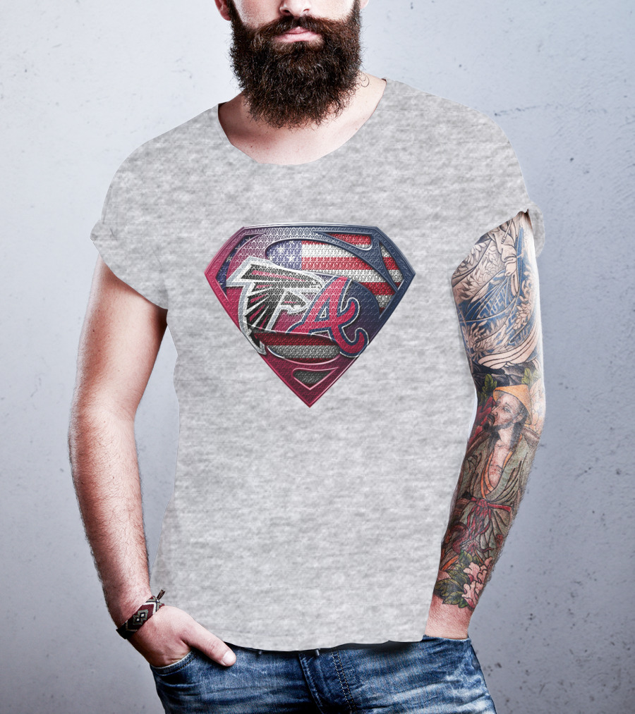 Superman Shield Atlanta Falcons Braves Usa Flag T-Shirt